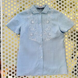Givenchy Sky Blue Floral Embroidered Shirt